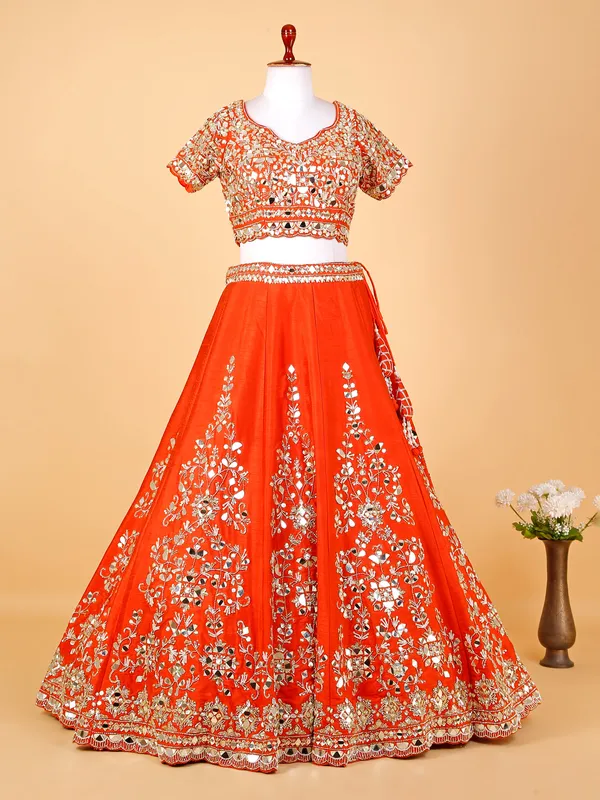 Raw silk orange lehenga choli