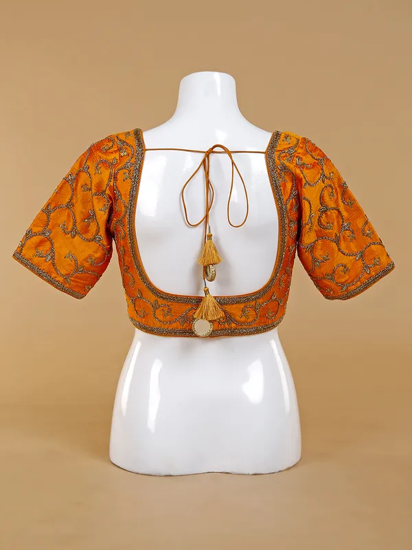 Raw silk orange readymade blouse