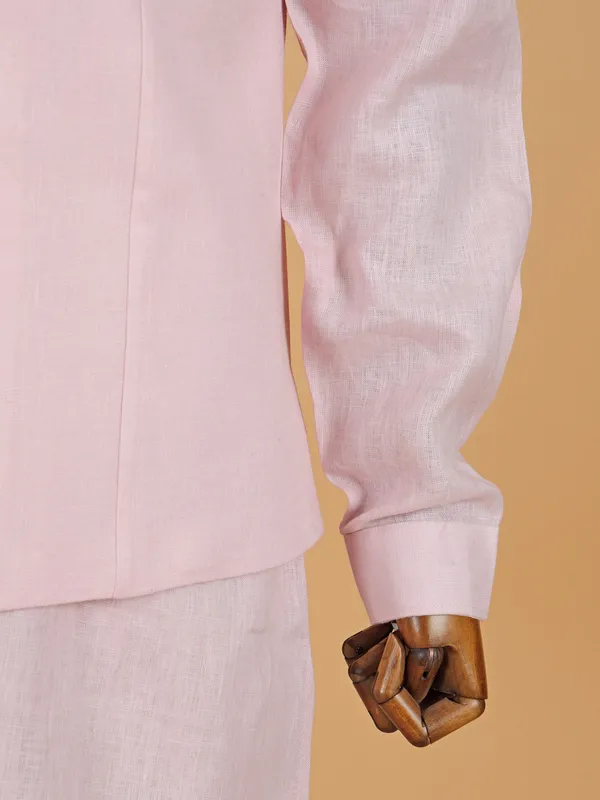 Raw silk pink waistcoat set for man