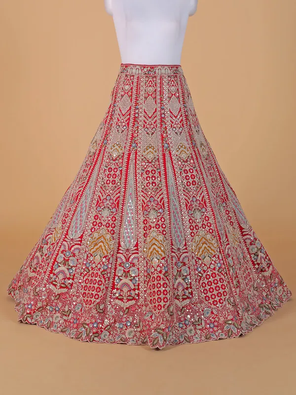 Raw silk red bridal style lehenga choli