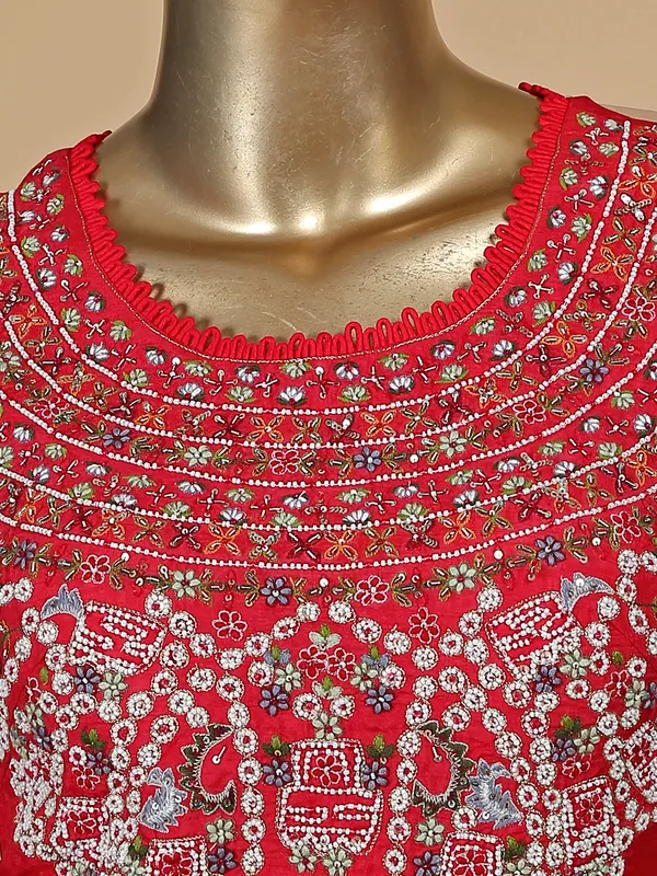 Raw silk red flare palazzo set with dupatta