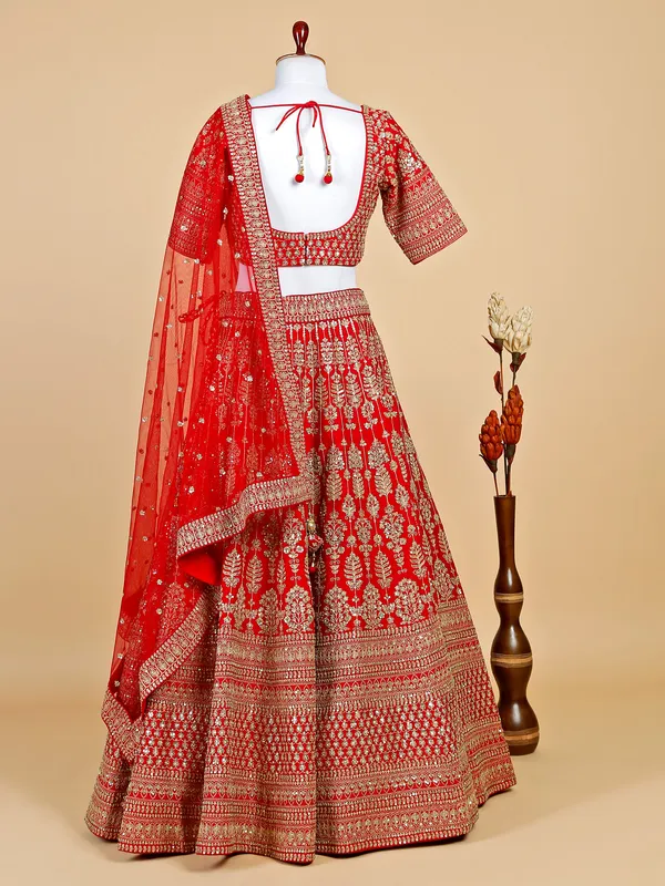 Raw silk red lehenga choli with dupatta