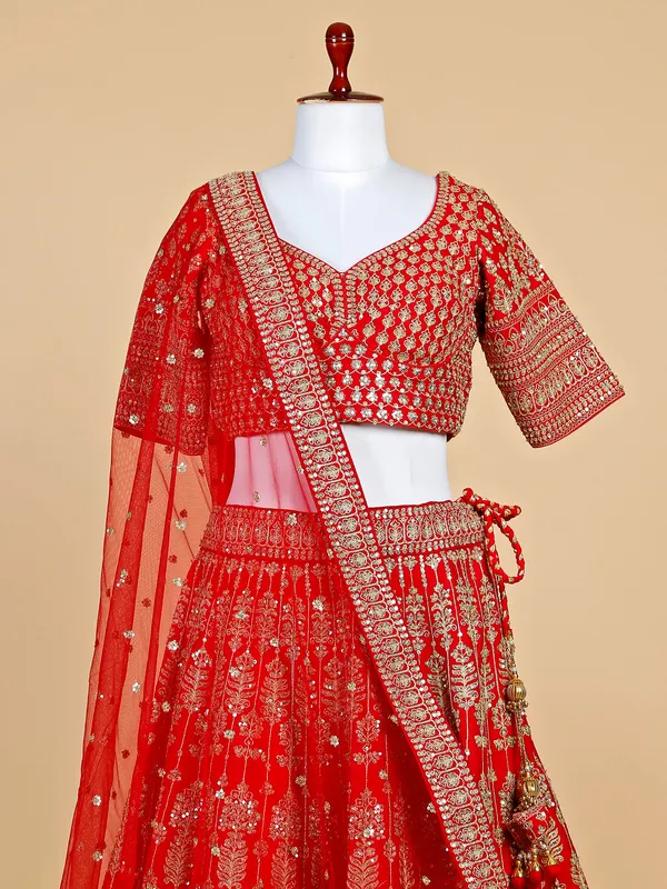 Raw silk red lehenga choli with dupatta