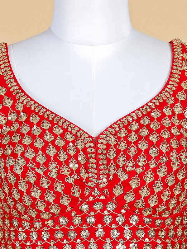 Raw silk red lehenga choli with dupatta