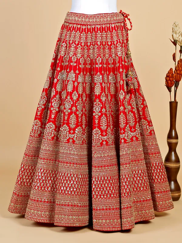 Raw silk red lehenga choli with dupatta