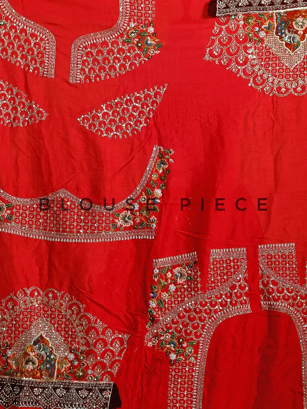 Raw silk rich unstitched lehenga choli in red