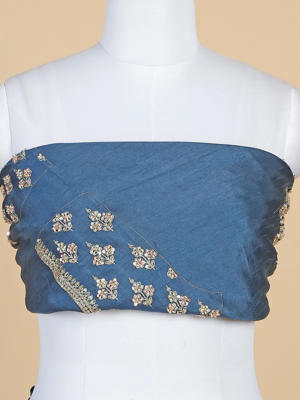 Raw silk teal blue unstitched lehenga choli