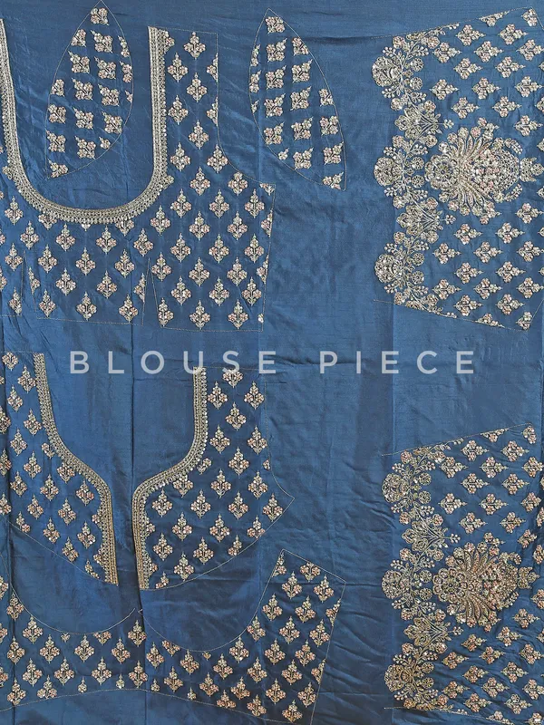 Raw silk teal blue unstitched lehenga choli