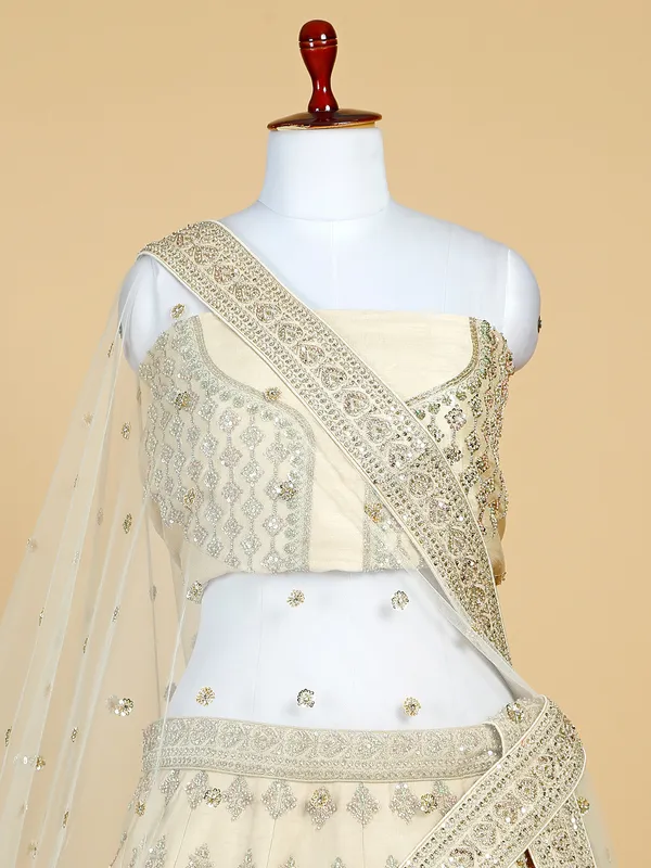 Raw silk unstitched lehenga choli in cream