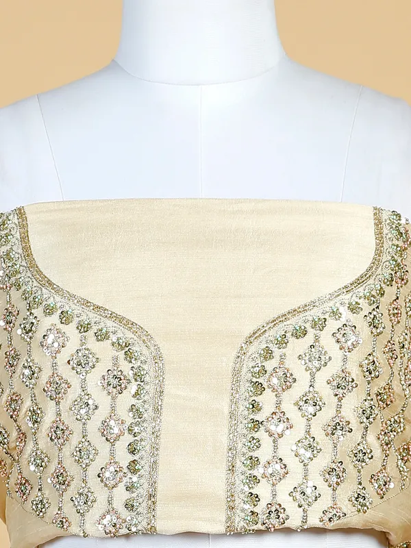Raw silk unstitched lehenga choli in cream