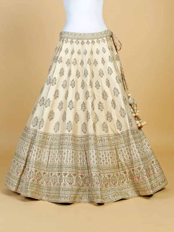 Raw silk unstitched lehenga choli in cream