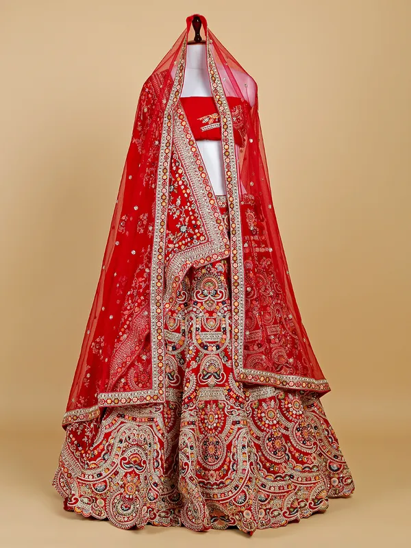 Raw silk unstitched lehenga choli in maroon