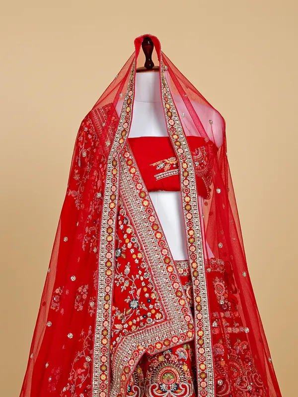 Raw silk unstitched lehenga choli in maroon