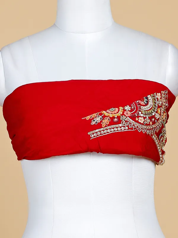 Raw silk unstitched lehenga choli in maroon