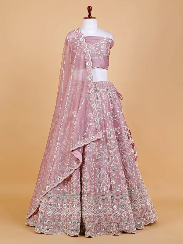 Raw silk unstitched lehenga choli in onion pink