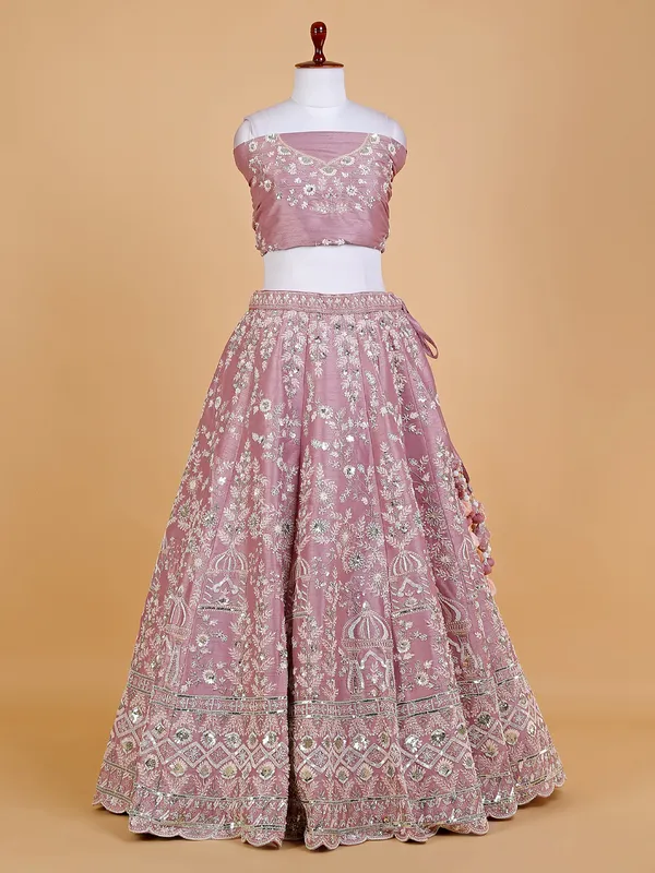 Raw silk unstitched lehenga choli in onion pink
