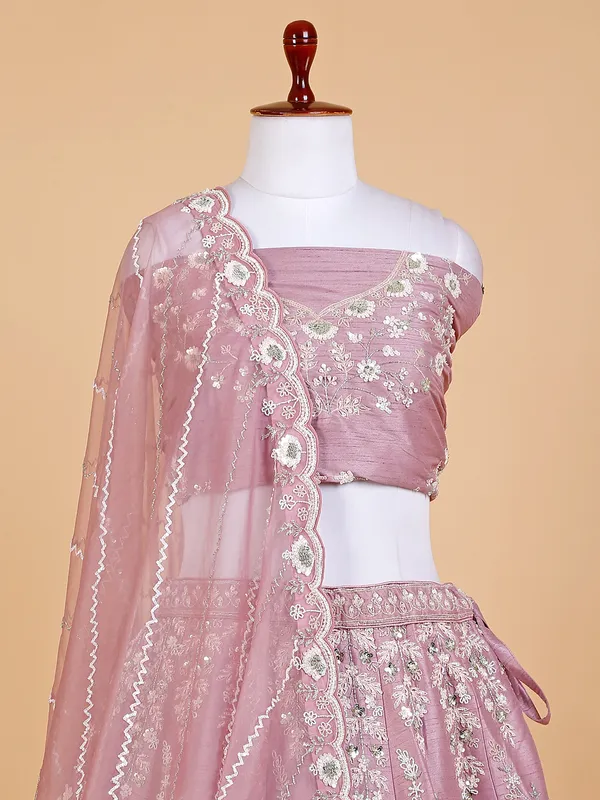 Raw silk unstitched lehenga choli in onion pink