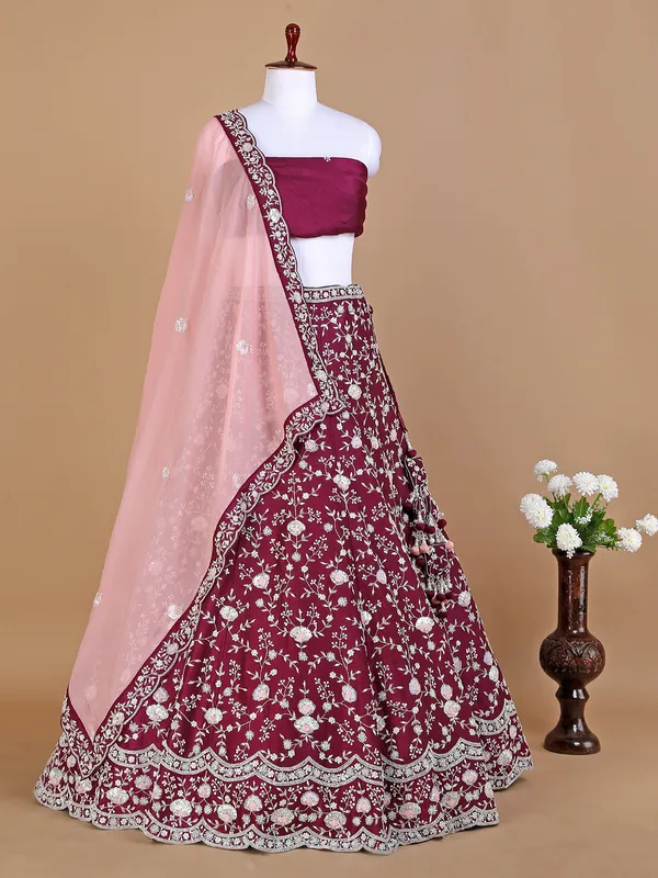 Raw silk wine unstiched women lehenga choli