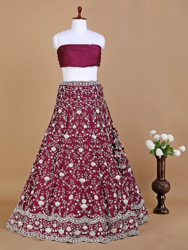 Raw silk wine unstiched women lehenga choli