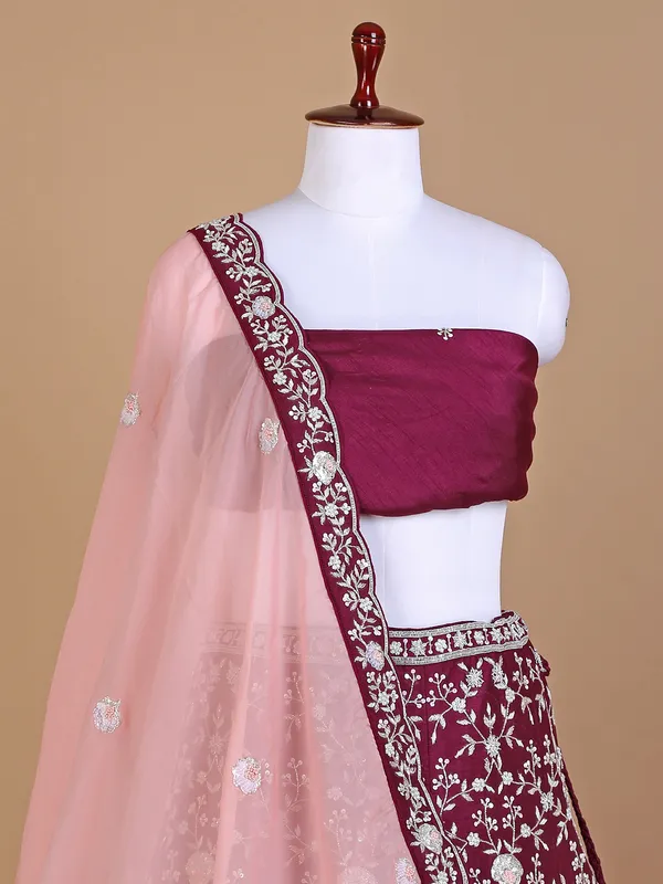 Raw silk wine unstiched women lehenga choli