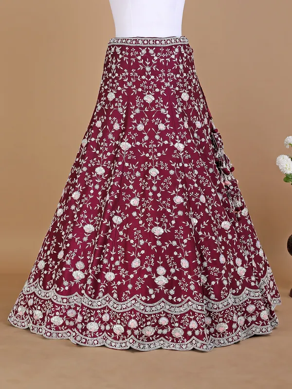 Raw silk wine unstiched women lehenga choli