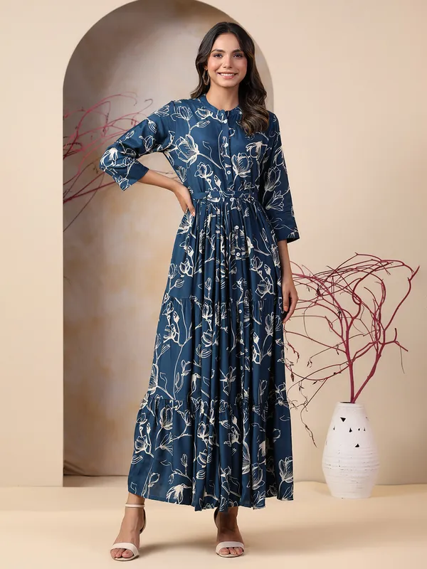 Rayon cotton dark blue long kurti