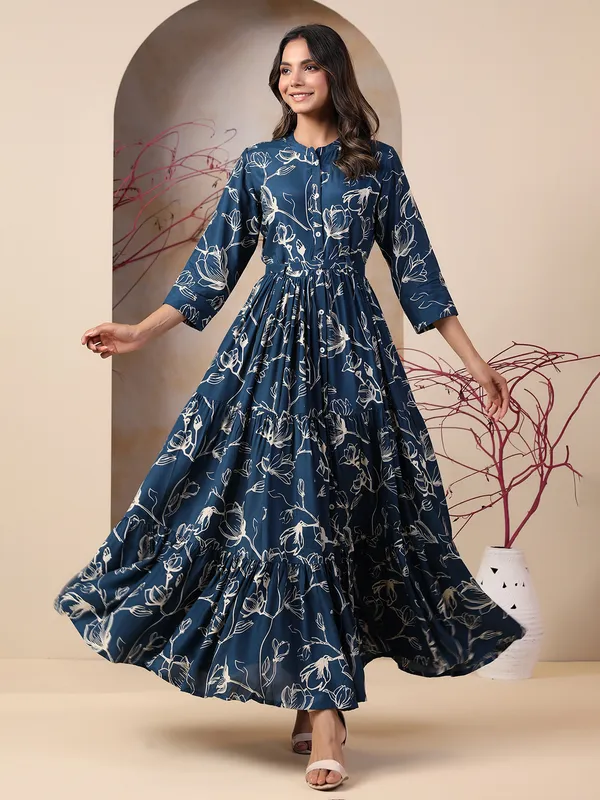 Rayon cotton dark blue long kurti