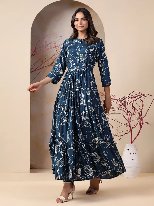 Rayon cotton dark blue long kurti