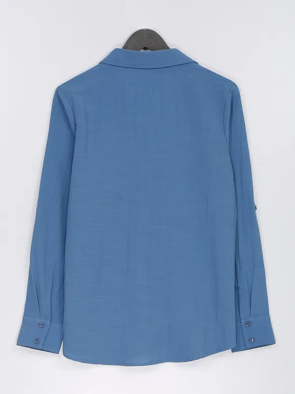 Rayon cotton plain blue shirt