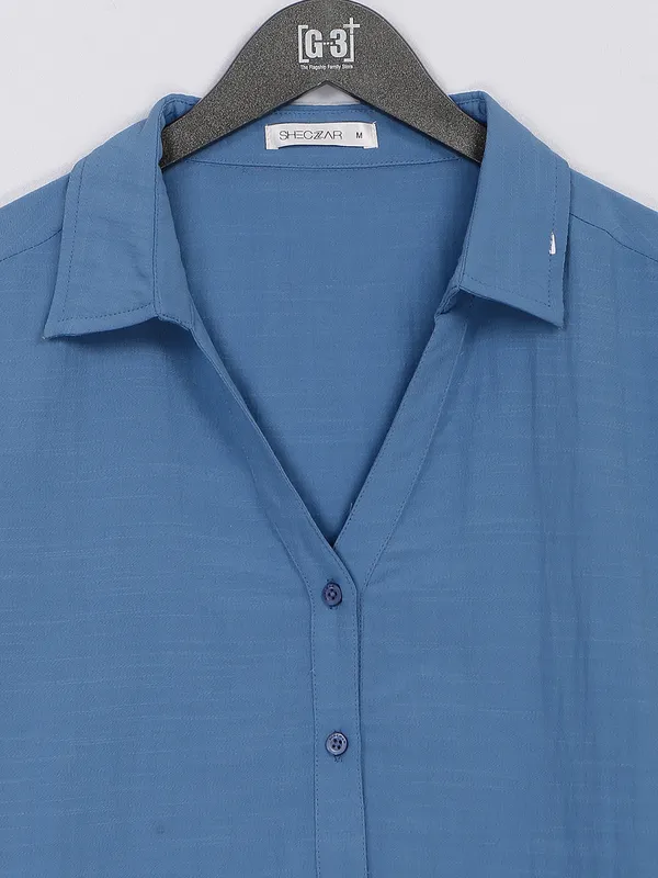 Rayon cotton plain blue shirt