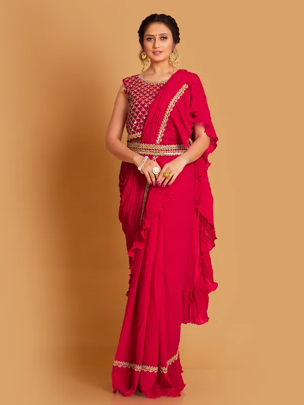 Ready to wear georgette magenta saree