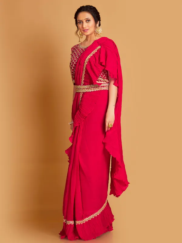 Ready to wear georgette magenta saree