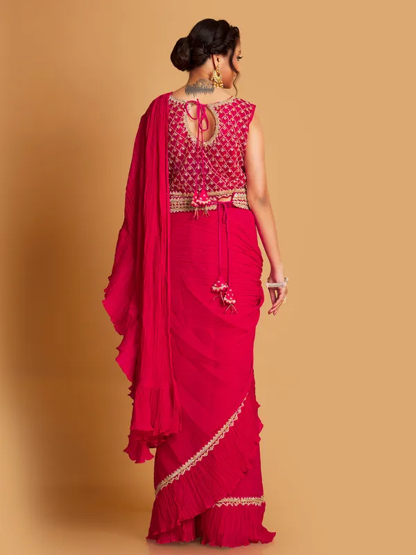 Ready to wear georgette magenta saree