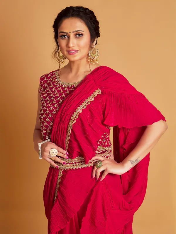 Ready to wear georgette magenta saree