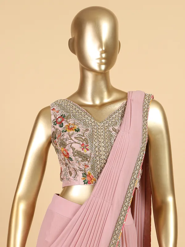 Ready to wear mauve pink lycra saree