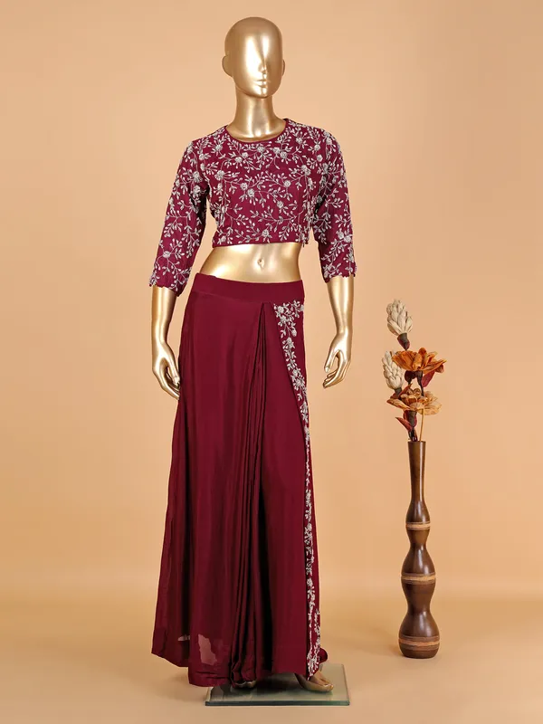 Ready-to-wear wine saree