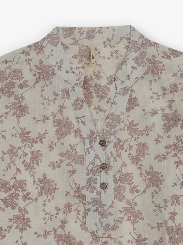 RECAP cream printed cotton top