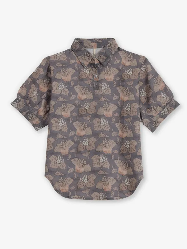 RECAP grey cotton printed top