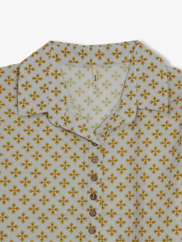 RECAP yellow printed silk crop top