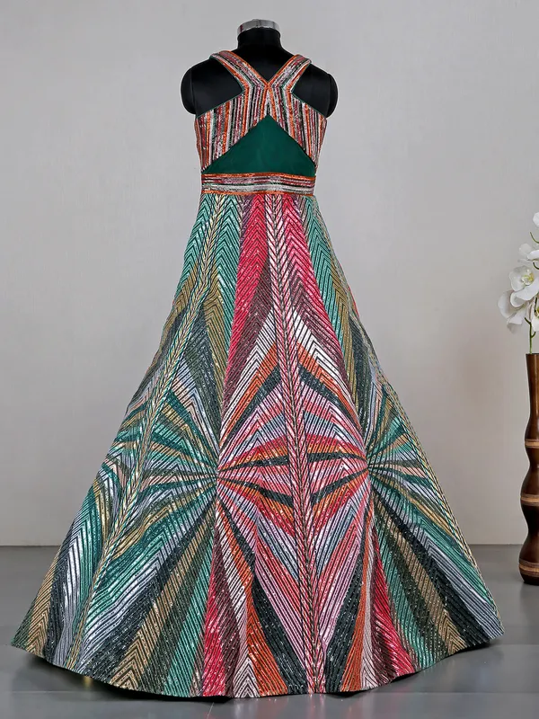 Designer multi color net gown for reception