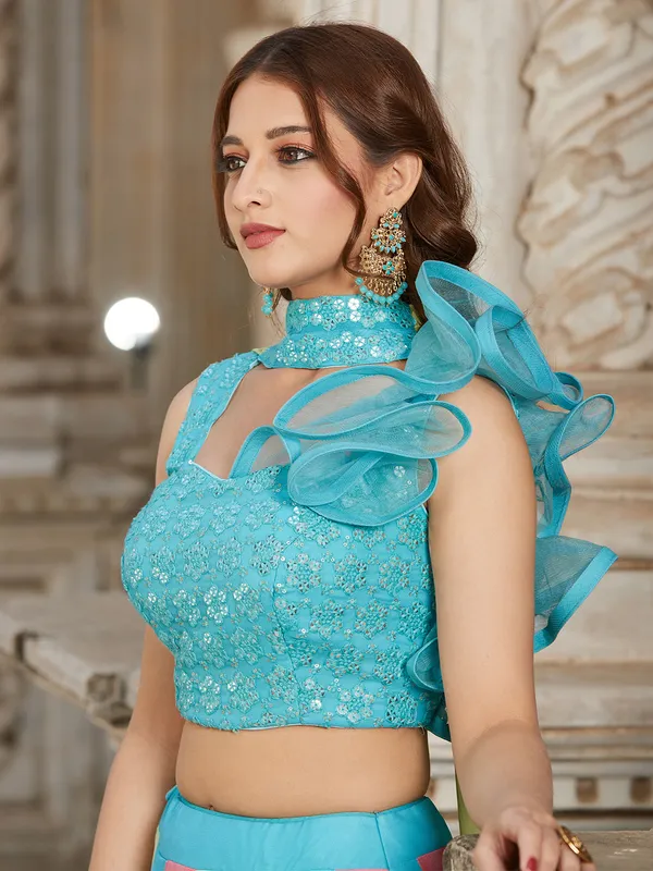 Aqua lehenga choli in georgette for reception