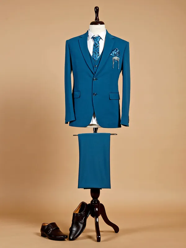 Reception solid dark blue coat suit in terry rayon