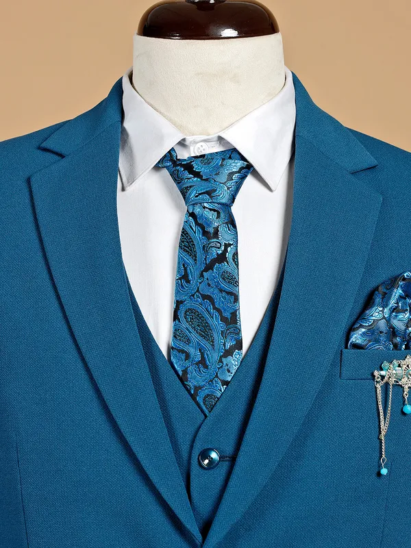 Reception solid dark blue coat suit in terry rayon