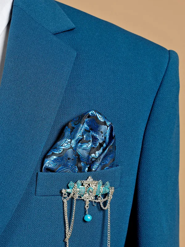 Reception solid dark blue coat suit in terry rayon