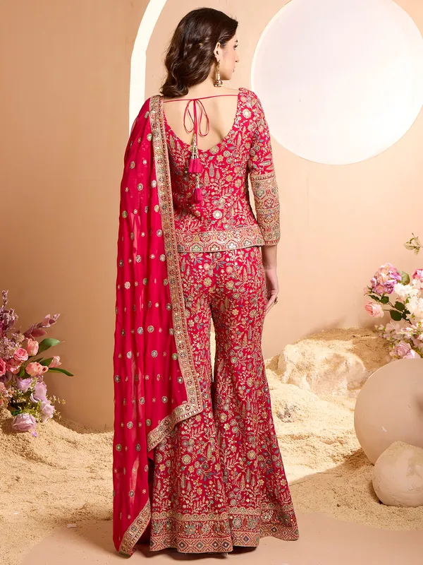 Reception style red georgette palazzo suit foe women