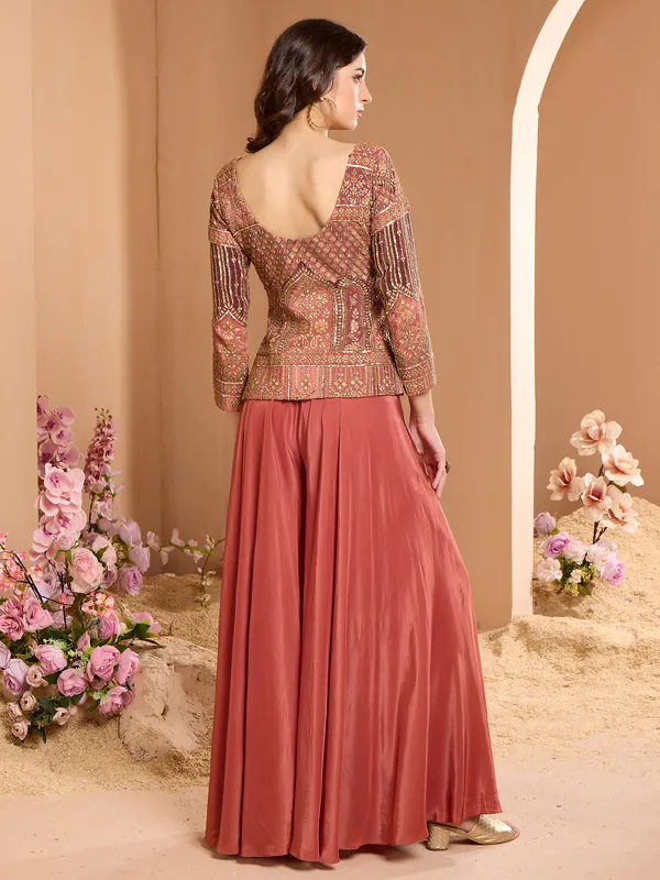 Reception style rust orange designer palazzo suit