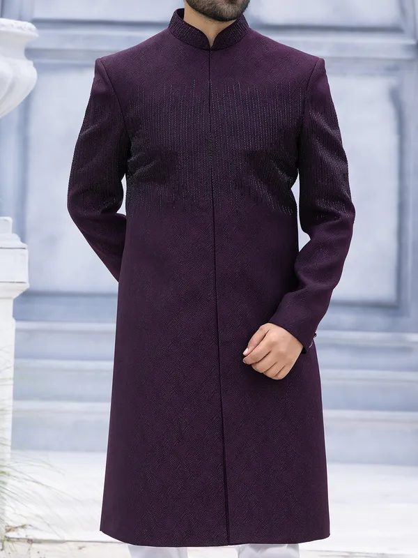 Reception style wine Indowestern for men