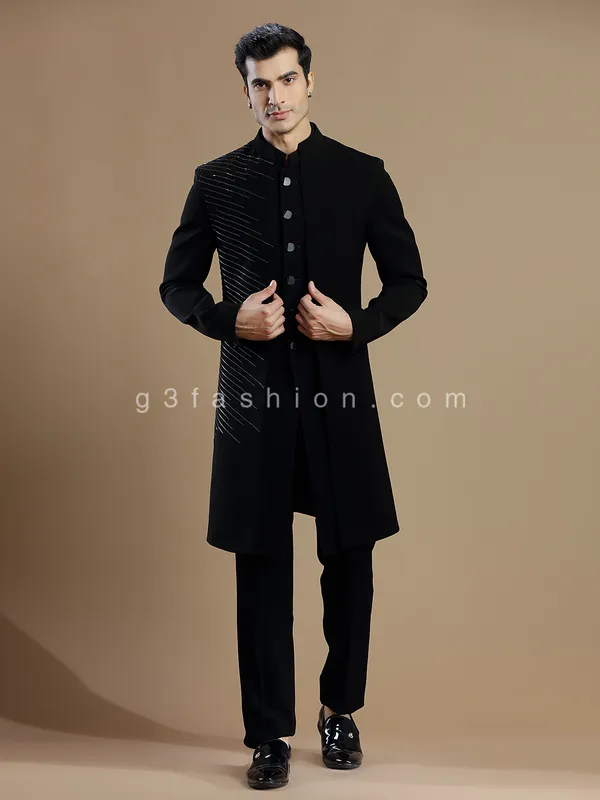 Reception wear black terry reyon indowestern