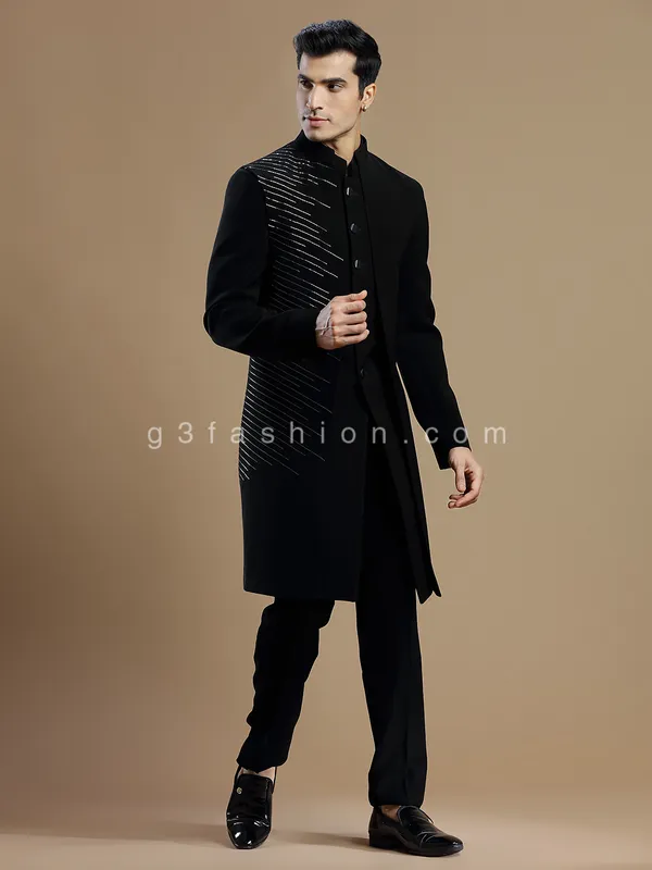 Reception wear black terry reyon indowestern