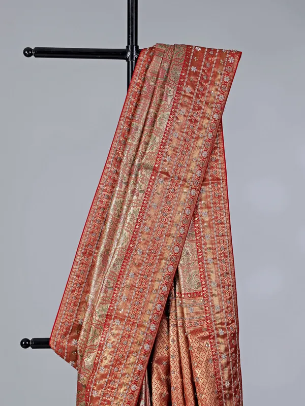 Red and beige kanjivaram silk saree